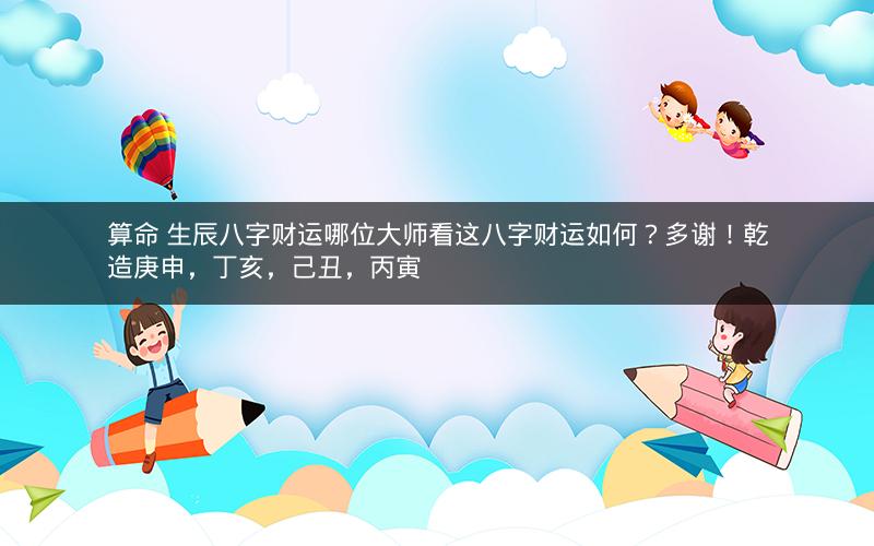 算命 生辰八字财运哪位大师看这八字财运如何？多谢！乾造庚申，丁亥，己丑，丙寅